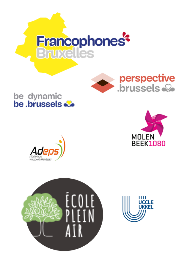 Nos partenaires : Francophones Bruxelles, perspective.brussels, be.brussels, Molenbeek 1080, Adeps, École Plein Air, Uccle